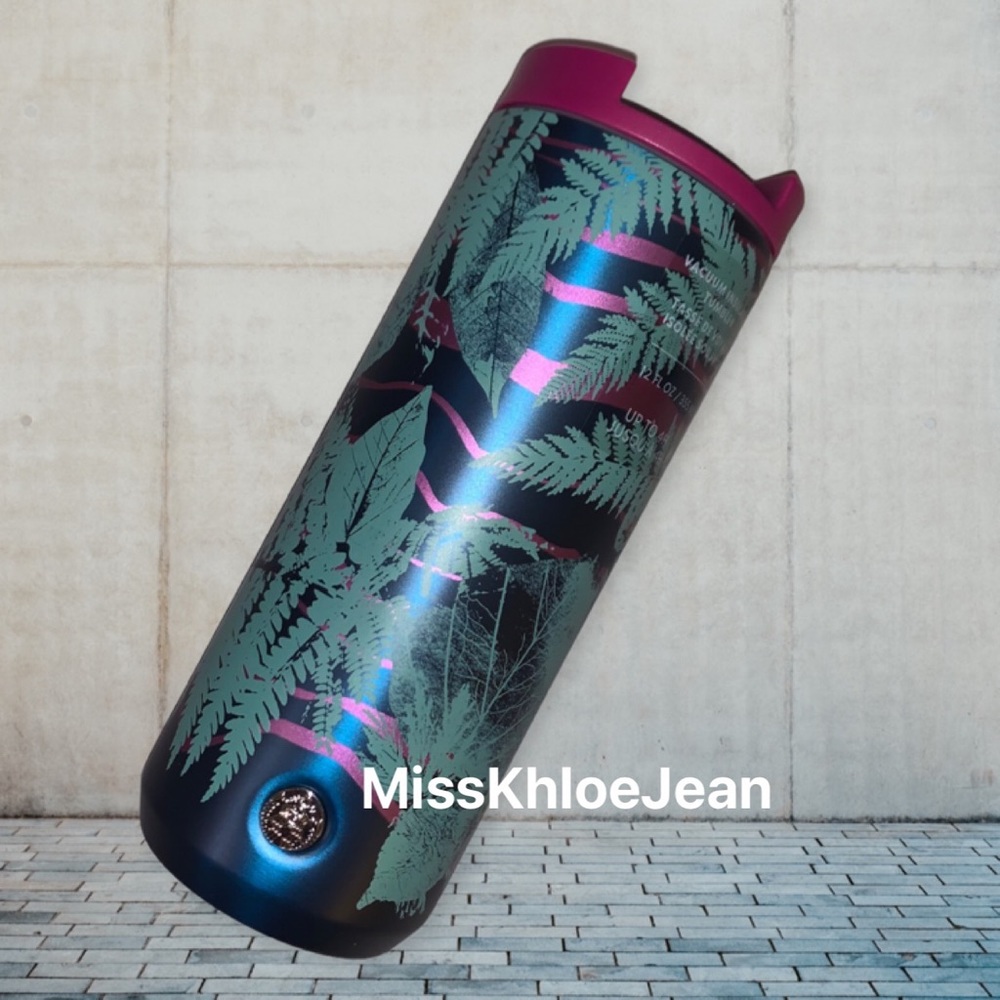 - Starbucks Fall 2022 Purple/Berry Striped Fern Bottle Tumbler